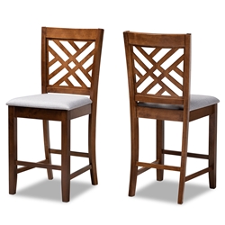 Baxton Studio Caron Modern and Contemporary Grey Fabric Upholstered Walnut Brown Finished 2-Piece Wood Counter Height Pub Chair Set